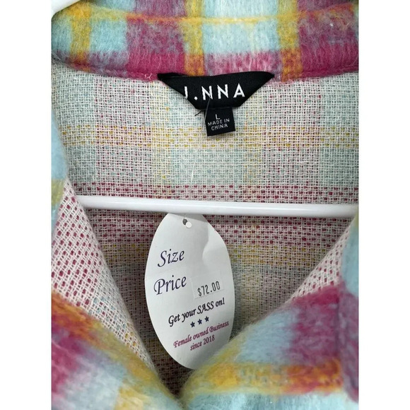 J. NNA Women's Multicolor Plaid Shirt Jacket Long Sleeve Button Up Size L - Picture 9 of 16